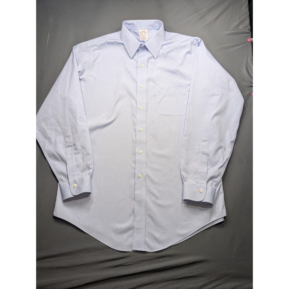 Brooks Brothers Mens 15.5 34 Traditional Fit Non-Iron Cotton Dress Shirt Blue